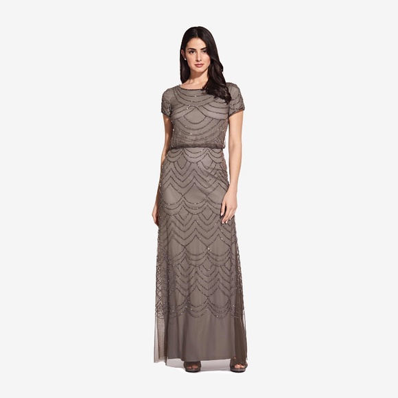 Updated Pics! Short-Sleeve Beaded Blouson Gown Perfect for Mother of Bride/Groom - Picture 1 of 6